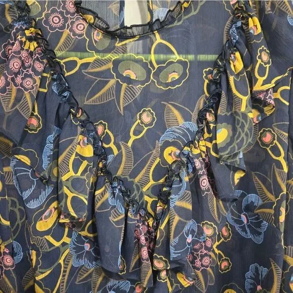 🐢 Ted Baker Juvena Floral Printed waterfall ruffle long sleeve top.Size 1.